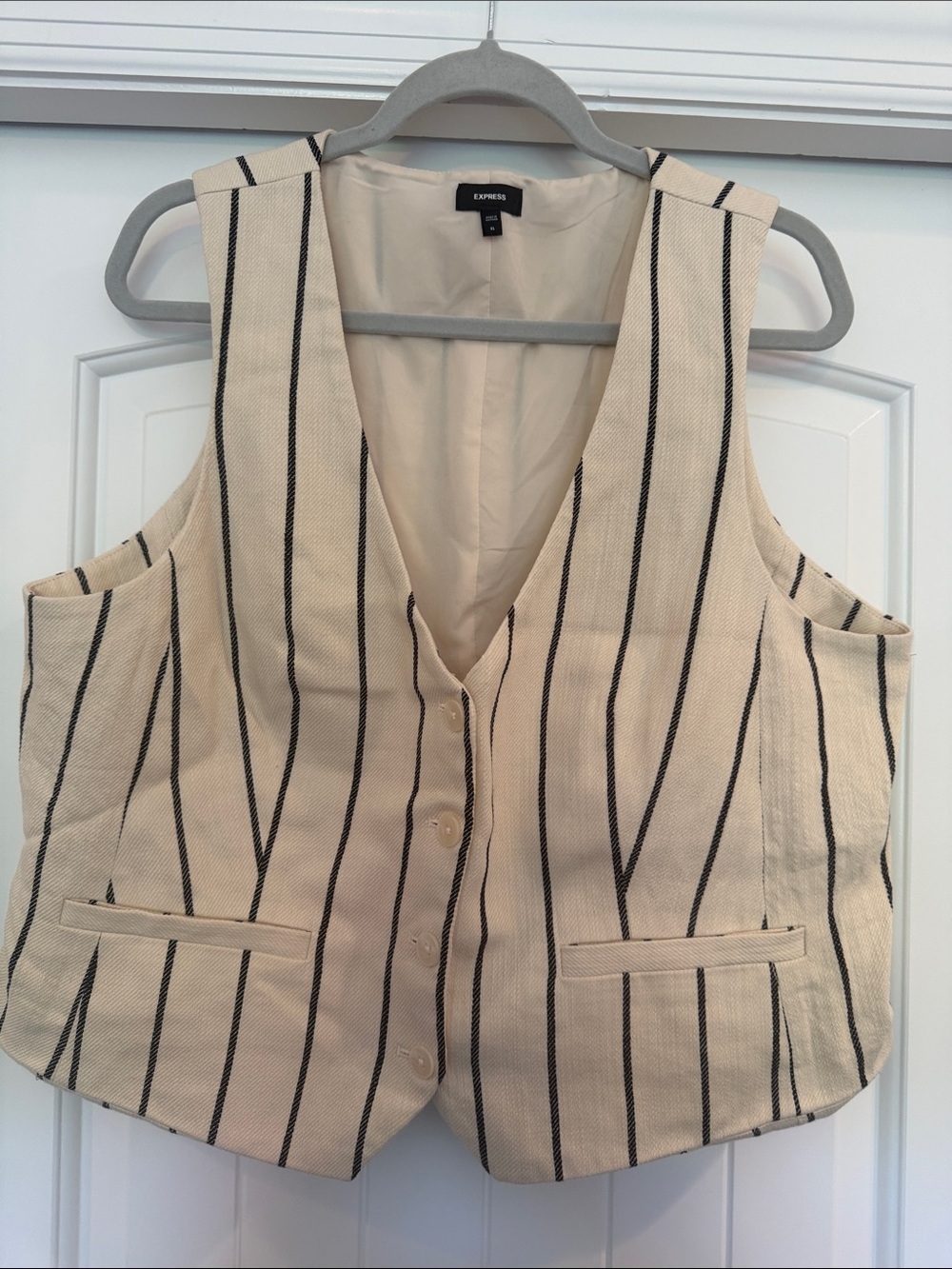 Express Cream Vest with Black Pinstripes